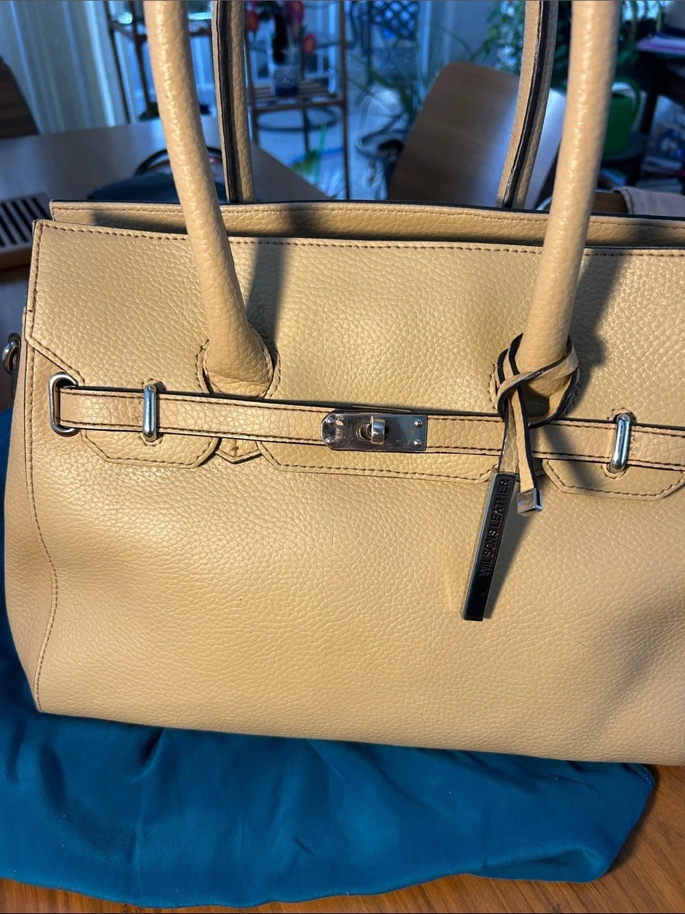 Wilsons Leather Beige Satchel Tote with Silver Hardware